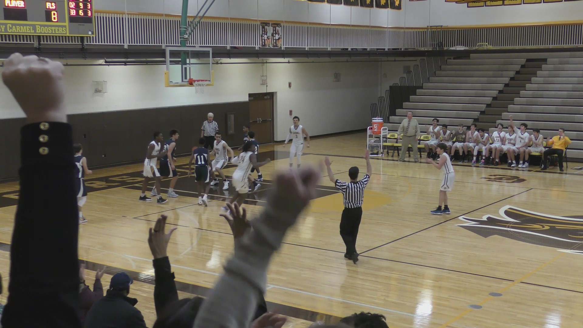 Carmel reacts to Schofield's winning 3 point basket